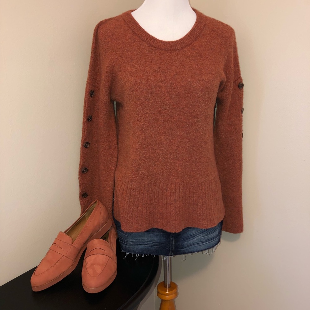 Madewell Rust Button Sleeve Pullover Sweater,Size… - image 6